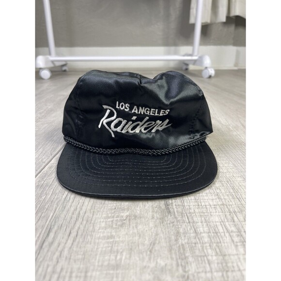 Vintage NFL Los Angeles Raiders Script Satin Hat NWA Nissin 90s Rap Eazy E - Picture 1 of 10